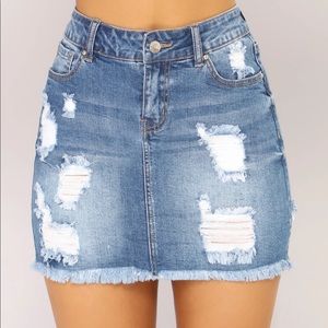 Fashion Nova Love Me Now Distressed Denim Skirt — Medium Wash